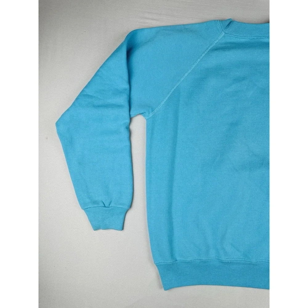 Vintage 90s Blank Sweatshirt Teal Blue USA Made Hanes Crewneck Large